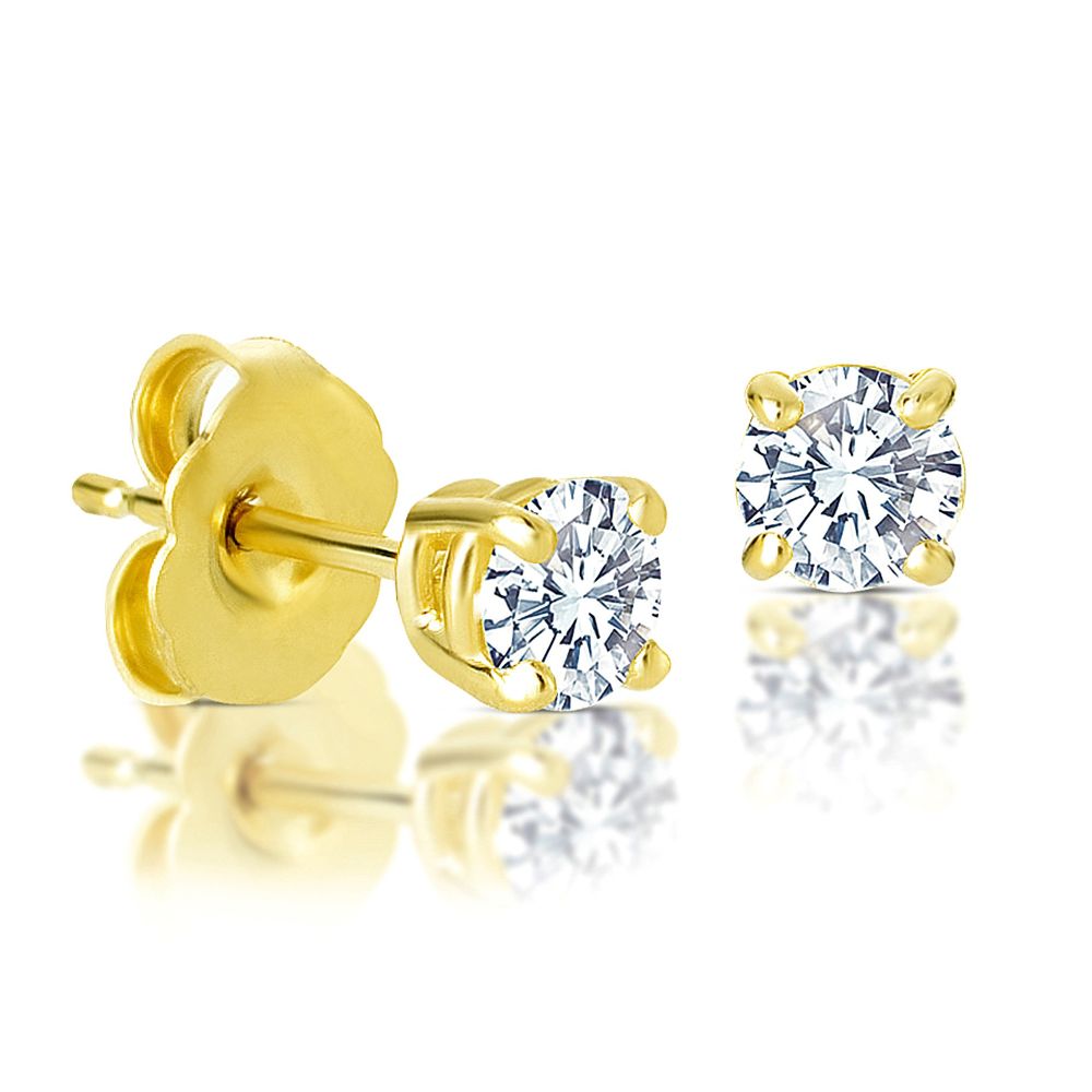 CLASSIC * Round Diamond Stud Earrings In 14K Yellow Gold.  I-J I2-I3