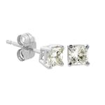 CLASSIC Princess Diamond Stud Earrings In 14K White Gold. I-J I2-I3