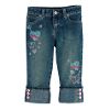 Girl's Roll-Cuff Embellished Capri Jeans