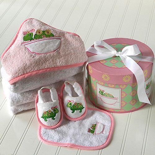 Baby Aspen Tillie the Turtle Four Piece Hat Box Bath Time Gift Set