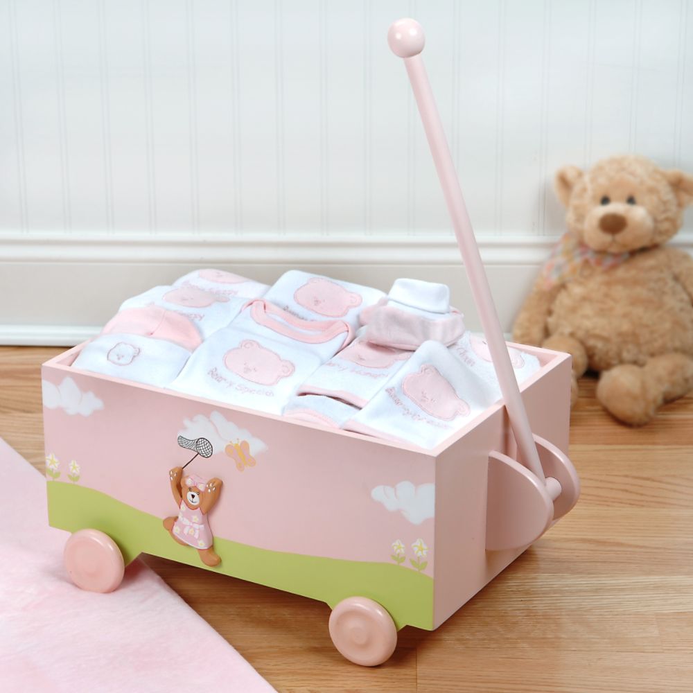 Baby Aspen Welcome to the World Pink Baby Wagon and 10 Piece Layette Set