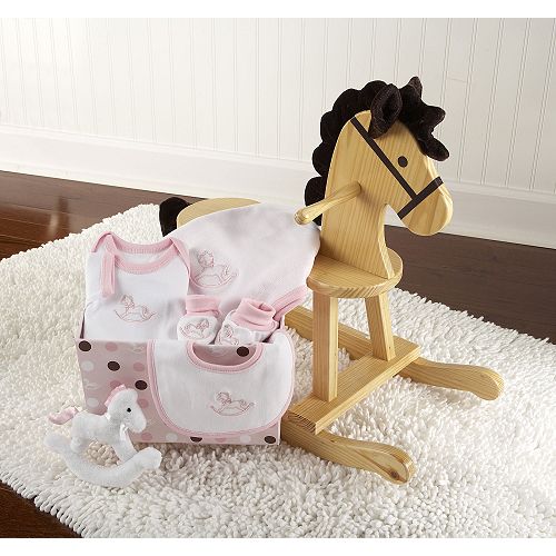 Baby Aspen "Rockabye Baby" Rocking Horse with Plush Toy and Layette Gift Set (Pink)
