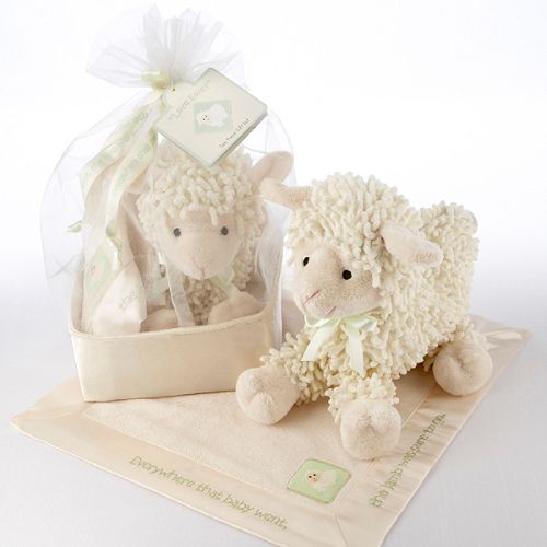 Baby Aspen “Love Ewe” Plush Lamb and Lovie Gift Set in Organza-and-Satin Drawstring Bag