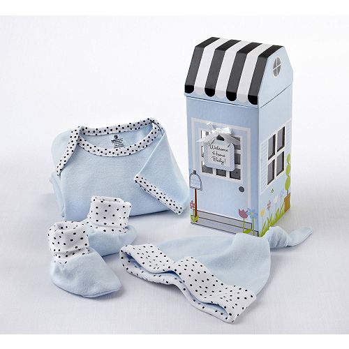 Baby Aspen "Welcome Home Baby!" 3-Piece Layette Set in Keepsake Gift Box (Blue)