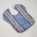 Wupzey! Waterproof/Food Catcher BibReversible Blue Brown and White Stripe