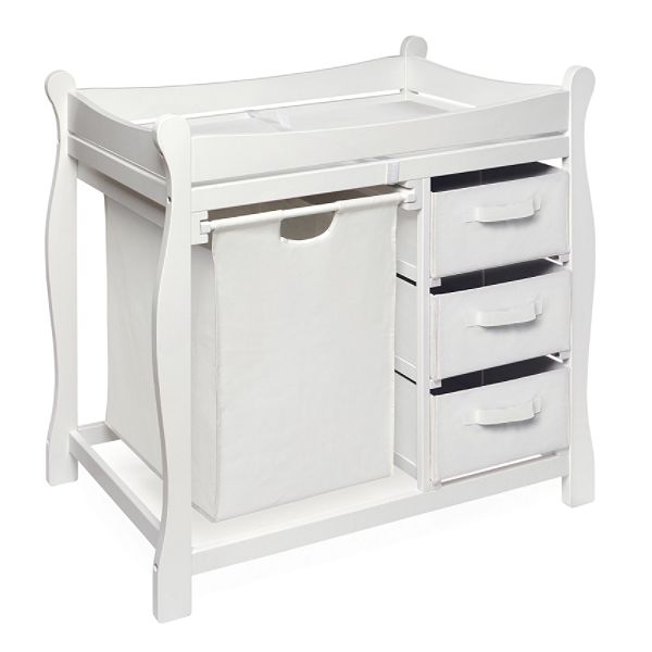 Badger Basket White Baby Changing Table with Hamper and 3 Baskets