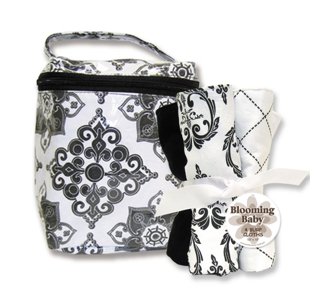 Trend-Lab Versailles Black & White Bottle Bag and Burp Cloth Set