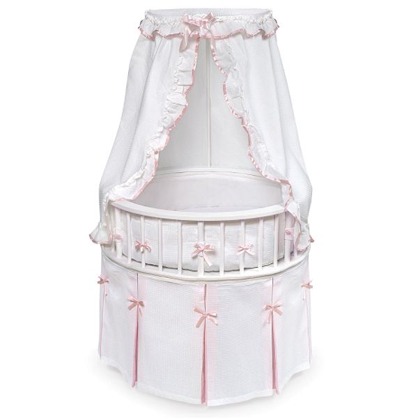 Badger Basket White/Pink Bedding Elegance Round Baby Bassinet
