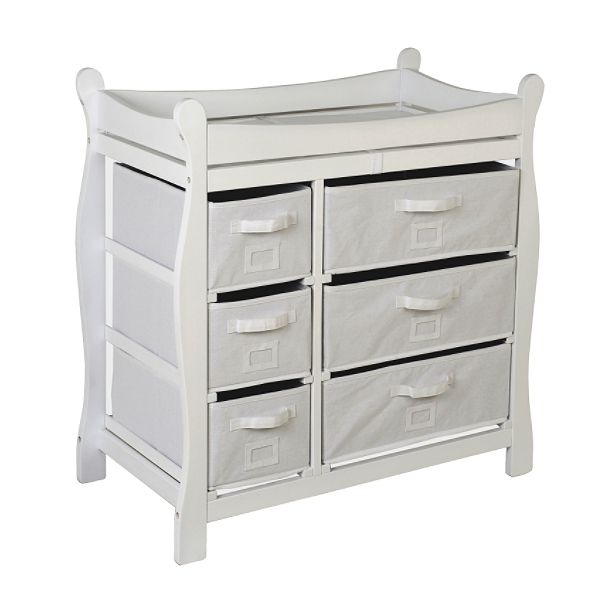 Badger Basket White Sleigh Style Changing Table with Six Baskets