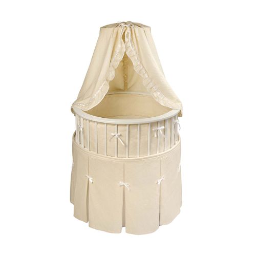 Badger Basket White Elegance Round Bassinet - Ecru Waffle Bedding