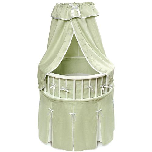 Badger Basket White Elegance Round Bassinet - Sage Waffle Bedding