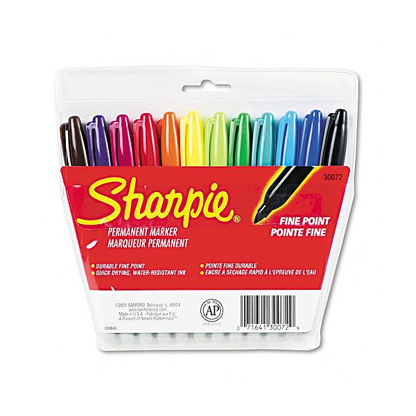 Sharpie Permanent Markers, Fine Point, Assorted, 12/set