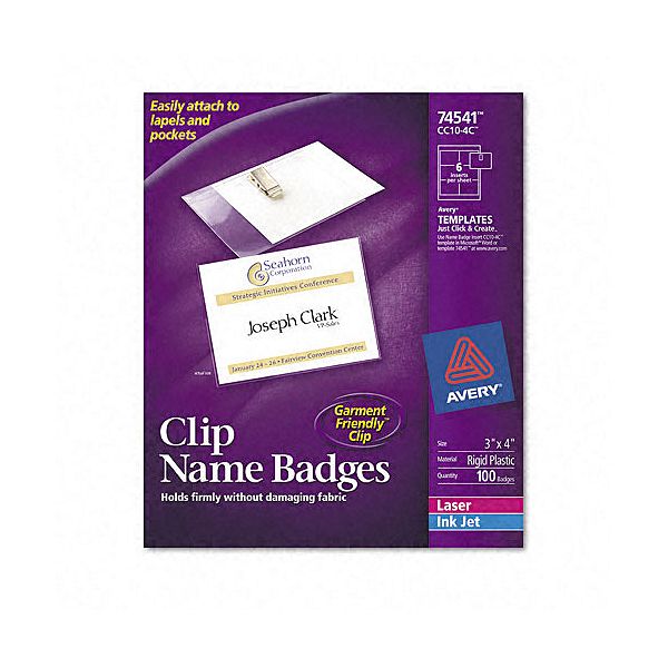 Avery Clip-Style Badge Holders w/Laser/Ink Jet Inserts