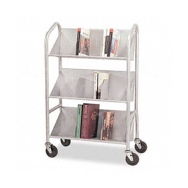 Buddy Products Sloped Three-Shelf Book Cart