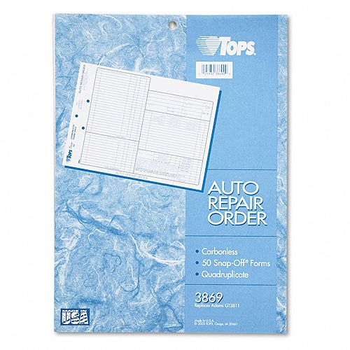 TOPS Auto Repair Four-Part Order Form