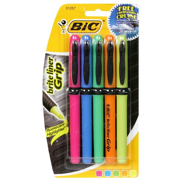 Bic Bic Salon Fluorescent Highlighter, Assorted, 5 highlighters