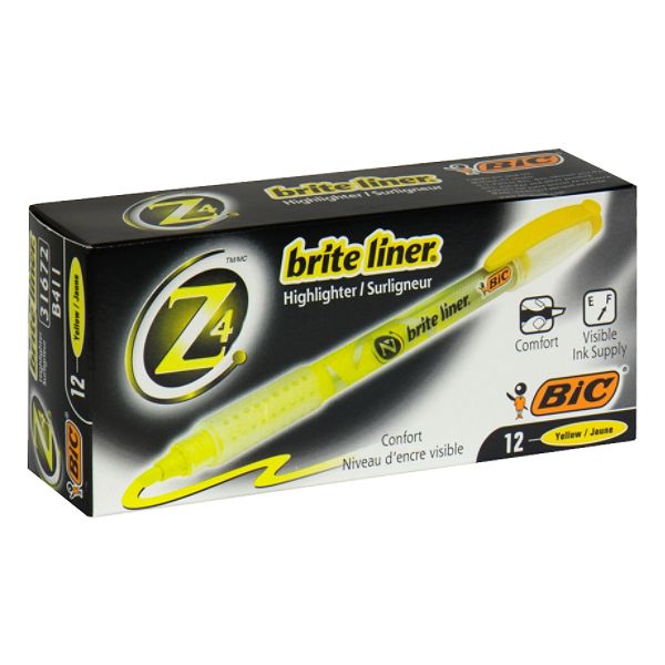 Bic Bic Salon Brite Liner Highlighter, Yellow, 12 highlighters