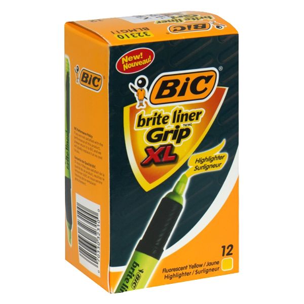 Bic Bic Salon Highlighters, Fluorescent Yellow, XL, 12 highlighters