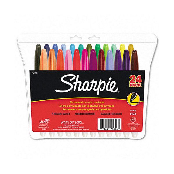 Sharpie Permanent Markers, Fine Point, Assorted, 24/pack