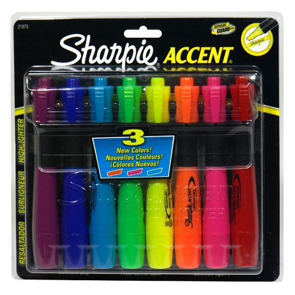 Sharpie Accent Accent Highlighters, Comfort Grip, 8 highlighters