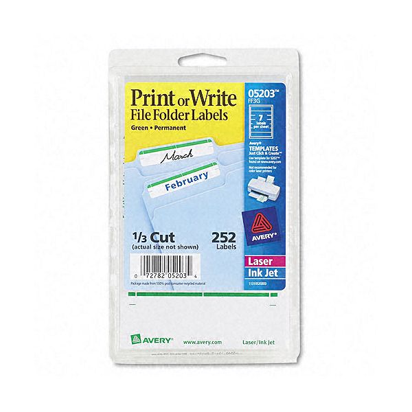 Avery Adhesive File Folder Labels, 3-7/16 x 15/16, Green