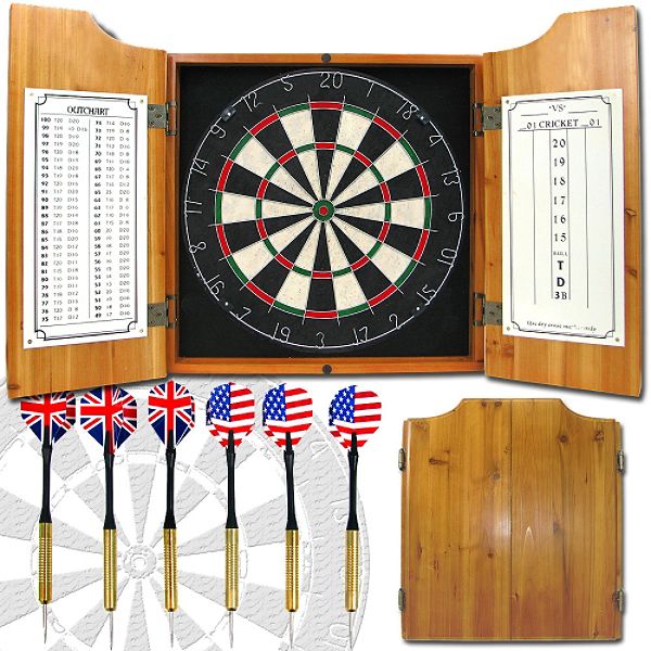 Trademark Games Solid Wood Dart Cabinet with Dartboard and Darts