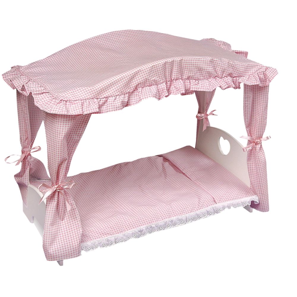 Badger Basket Doll Canopy Bed with Pink Gingham Bedding
