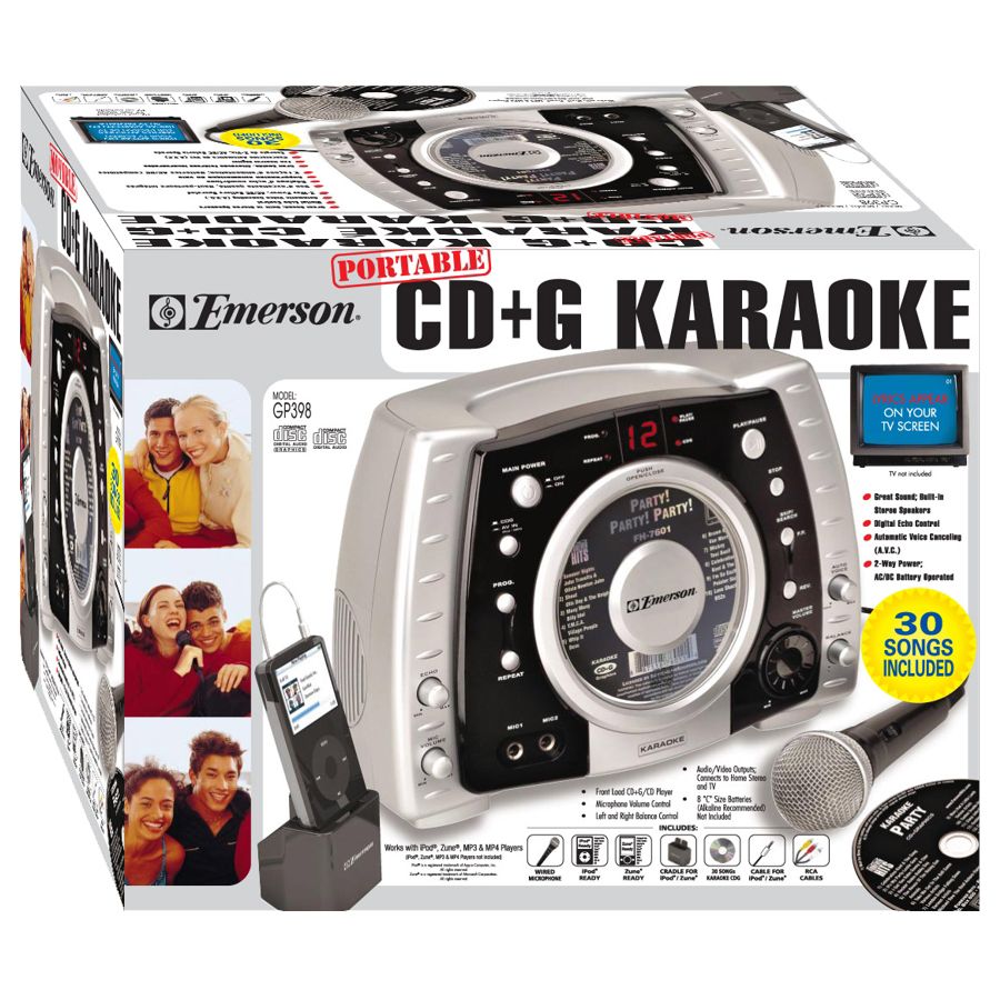 Emerson Portable Karaoke CDG System w/iPod Cord, Cradle and 30 Songs
