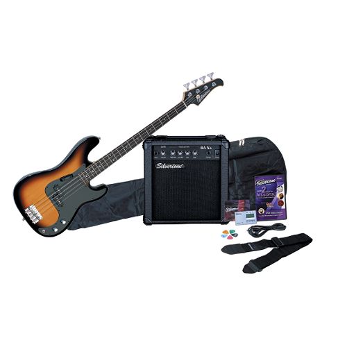 Silvertone SSLB11 Revolver Bass Guitar & Amp Package, Sunburst