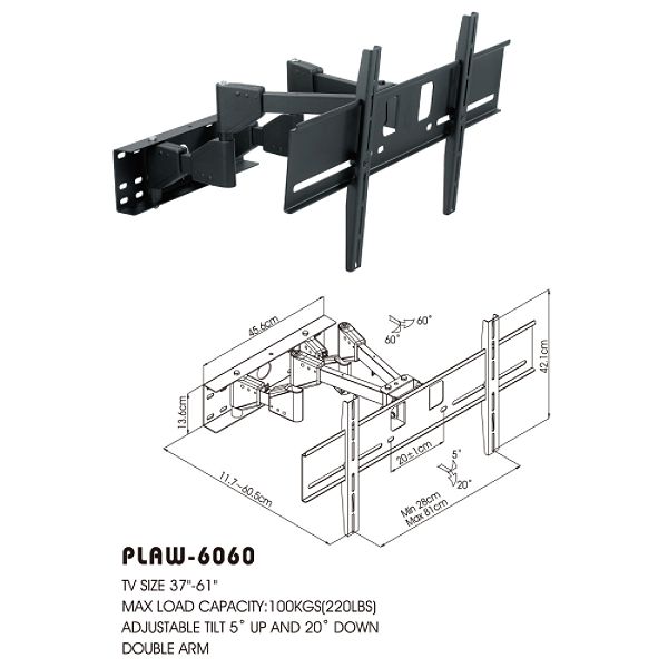 DIAMOND PLAW6060 Flat Panel TV Wall Mount with Double Arm, Up to 65" -