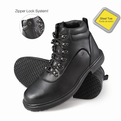 Genuine Grip Men's Slip-Resistant Steel Toe Zipper Work Boots #7130 Black Best Price