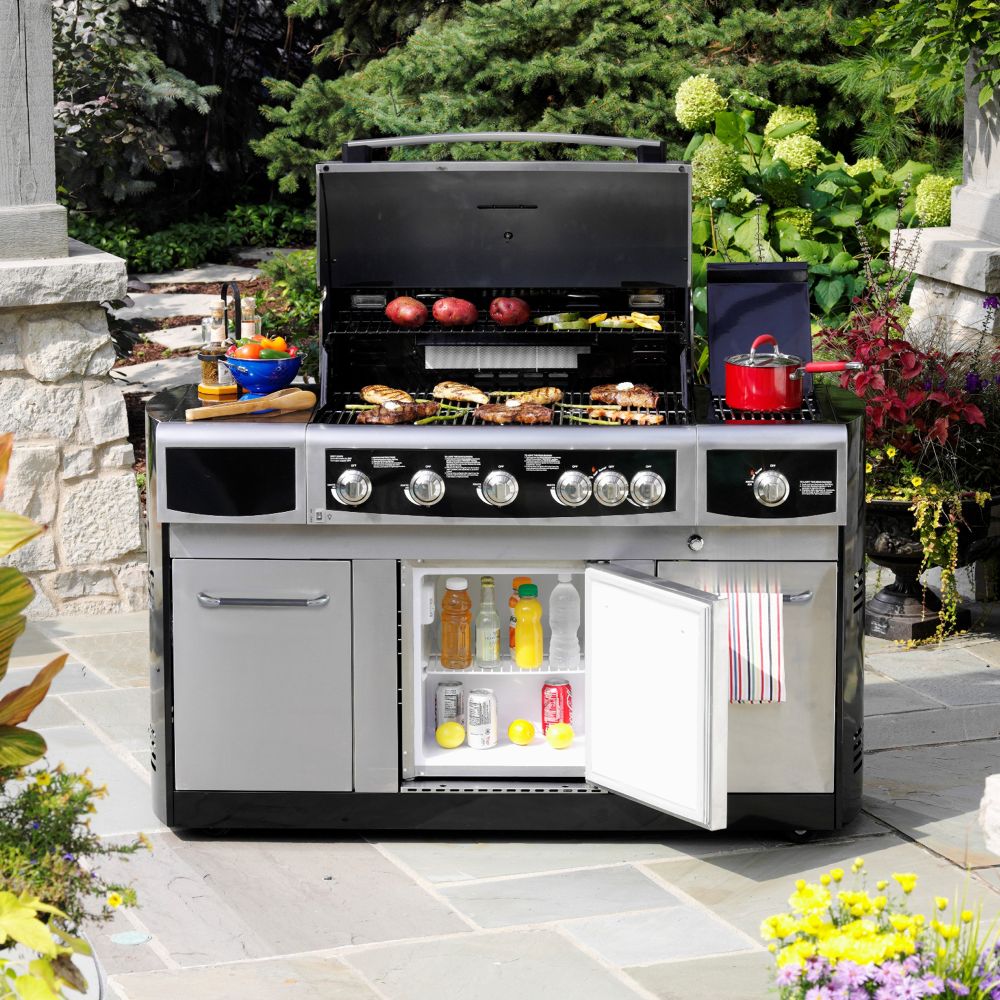 Kenmore Elite Stainless Steel/Black 5 Burner Gas Grill with Refrigerator