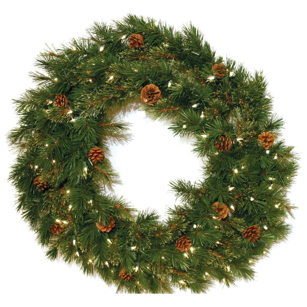 Good Tidings Royal Cashmere Artificial Prelit Christmas Wreath, 36in Diameter