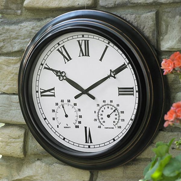 Garden Oasis Metal Clock And Thermometer