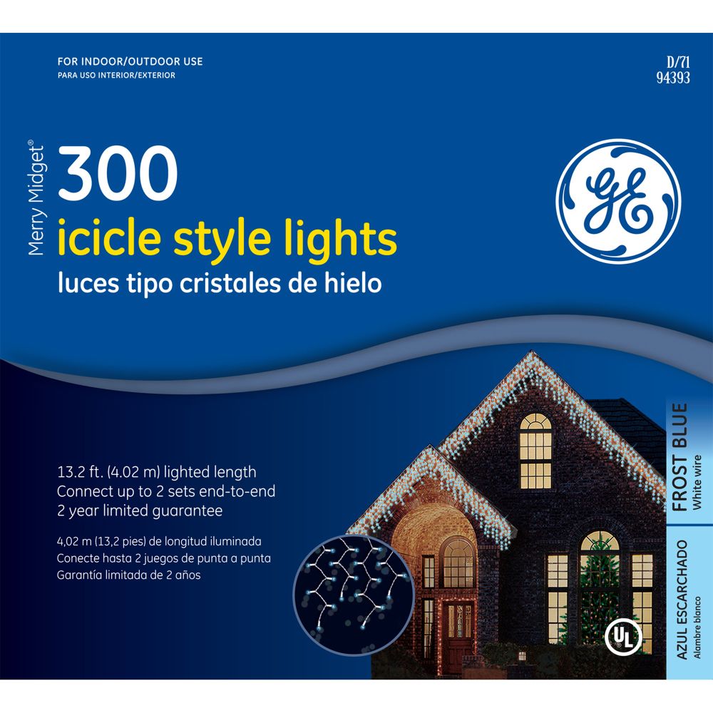 GE Merry Midget 300 Icicle Lights, Frost Blue