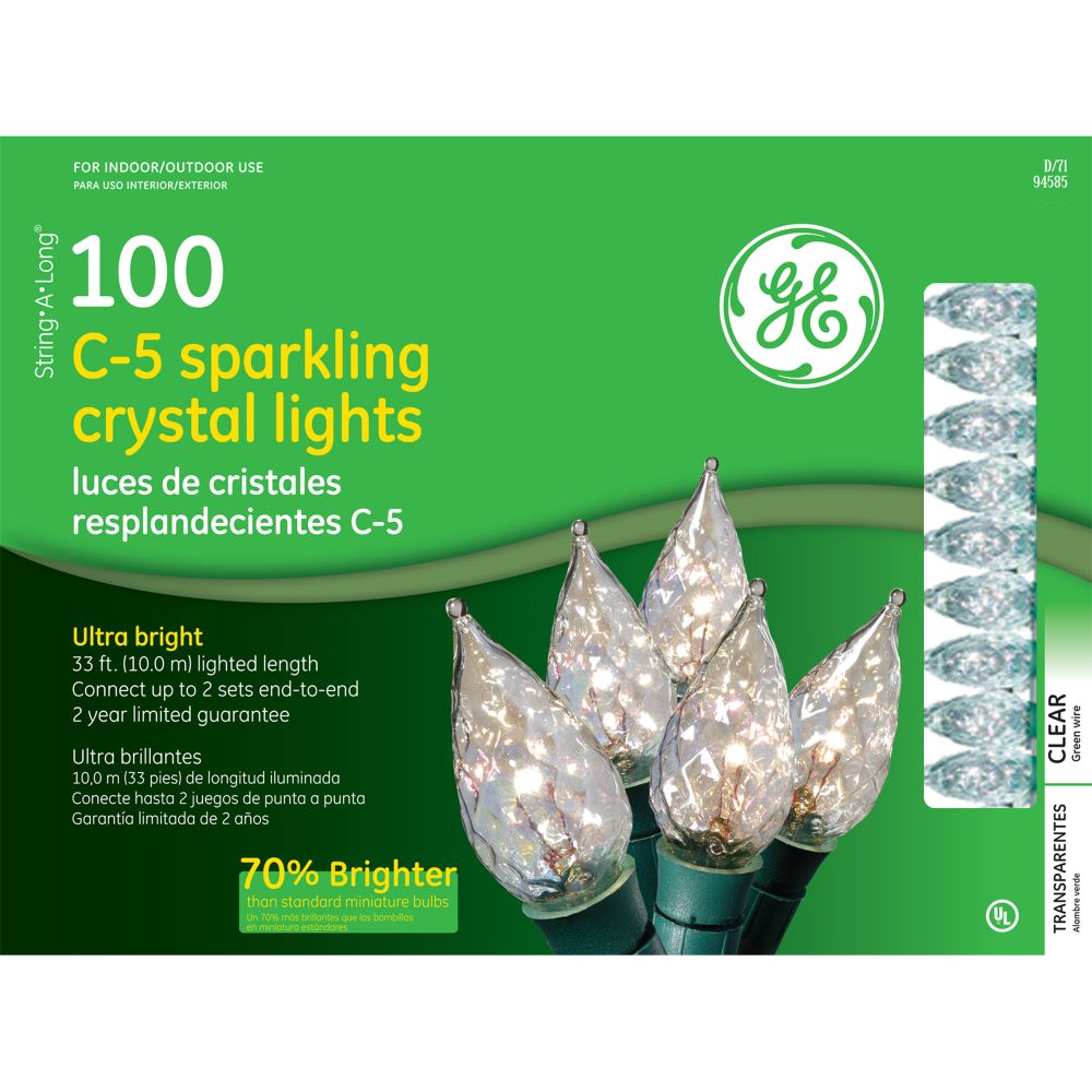 GE String-A-Long 100 C5 Sparkling Crystal Light Set, Clear