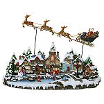 Holiday! Holiday! Holiday Village Scene with Flying Santa