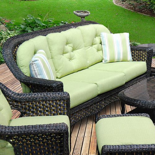Augusta Deep Seating 3 Seat Patio Sofa with Cossette Green Tea Cushion by