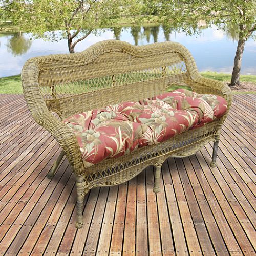 Avalon Patio Loveseat with Tiki Crimson Cushions by