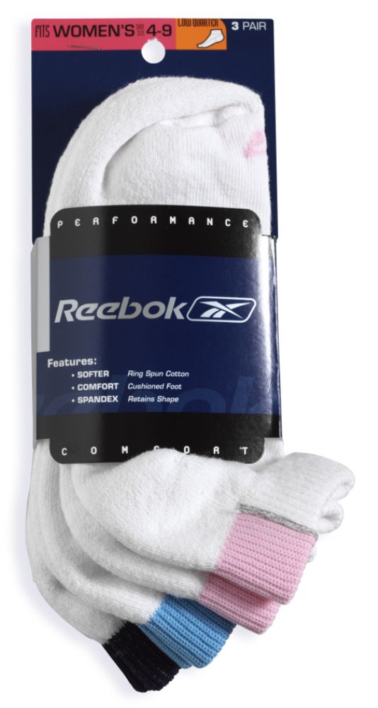 Reebok 3 Pack Low Quarter Socks with Red, Navy, and Blue Color Block