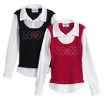 Personal Identity Girl's 7-16 Layered Solid Vest with Woven Collar & Sleeves