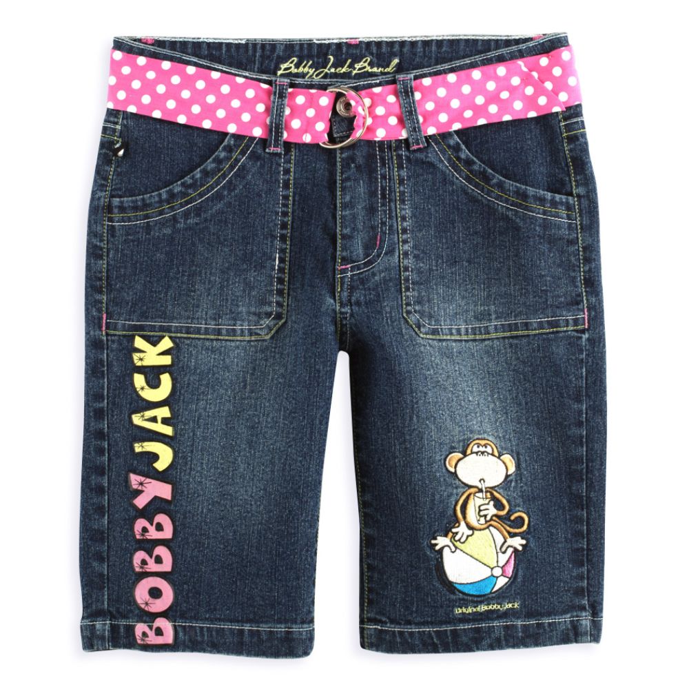 Bobby Jack Girl's 7-16 Cuffed Denim Bermuda with Beach Ball Bobby