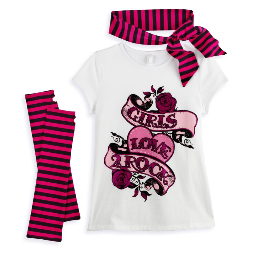 Canyon River Blues Girl's 7-16 Short Sleeve "Girls Love To Rock" Tee with Scarf and Armband