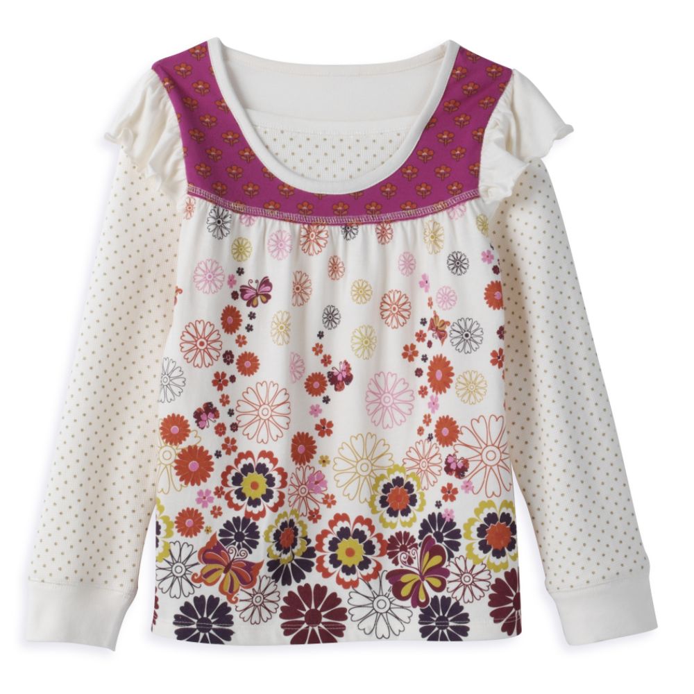 Toughskins Girl's 4-6x Scoopneck Tunic Top with Layered Sleeve