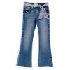 Girls Denim Jean, Caviar Beaded Flap Back Pocket, Snake Skin Print Sash Belt