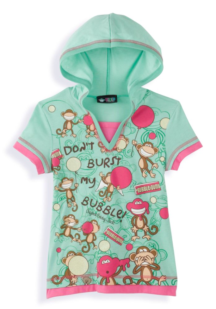 Bobby Jack Girl's 7-16 Short Sleeve Layered Hoodie "Don't Burst My Bubble"