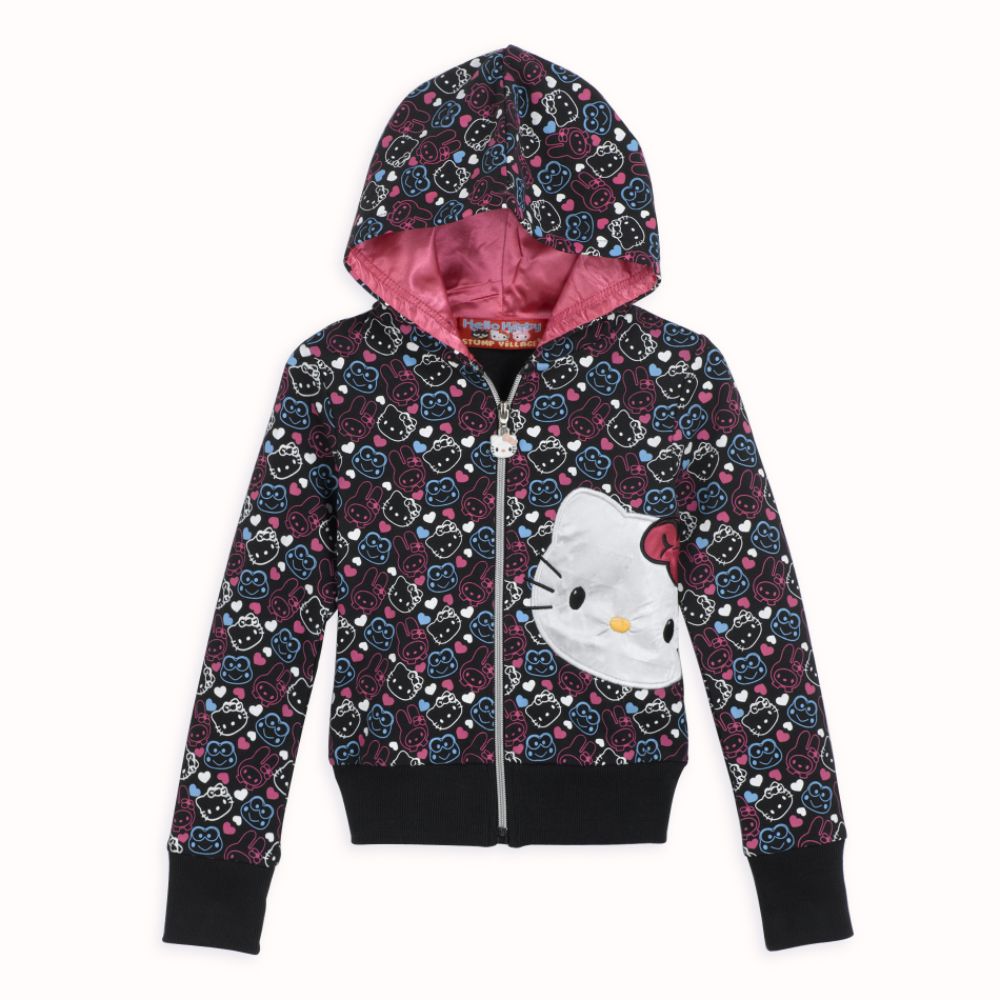 Hello Kitty Girl's 4-6x Long Sleeve All Over Print Hoodie with Satin Applique