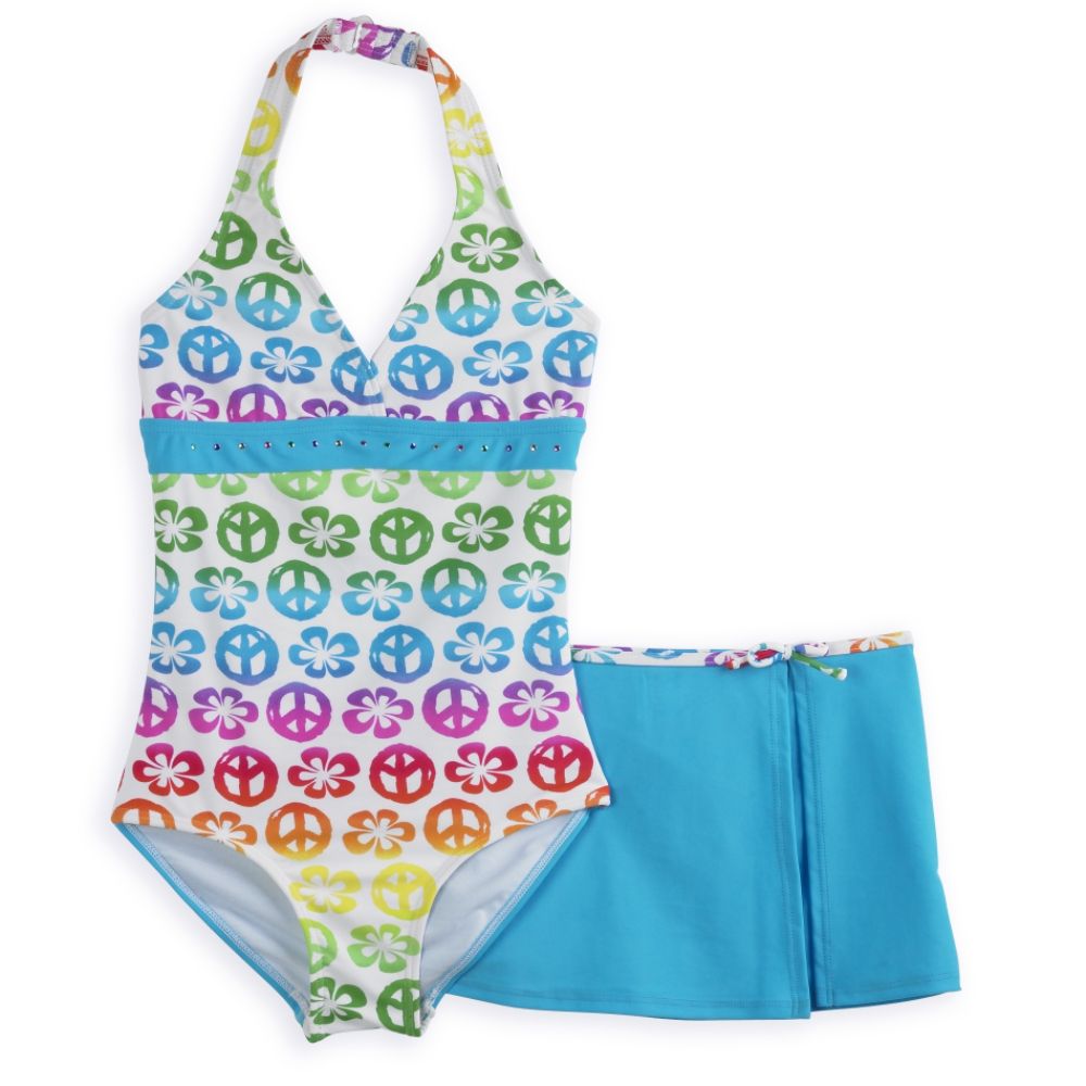 Malibu Dream Girl Girl's Plus Flowers Jubilee Halterkini with Split Front Skirt