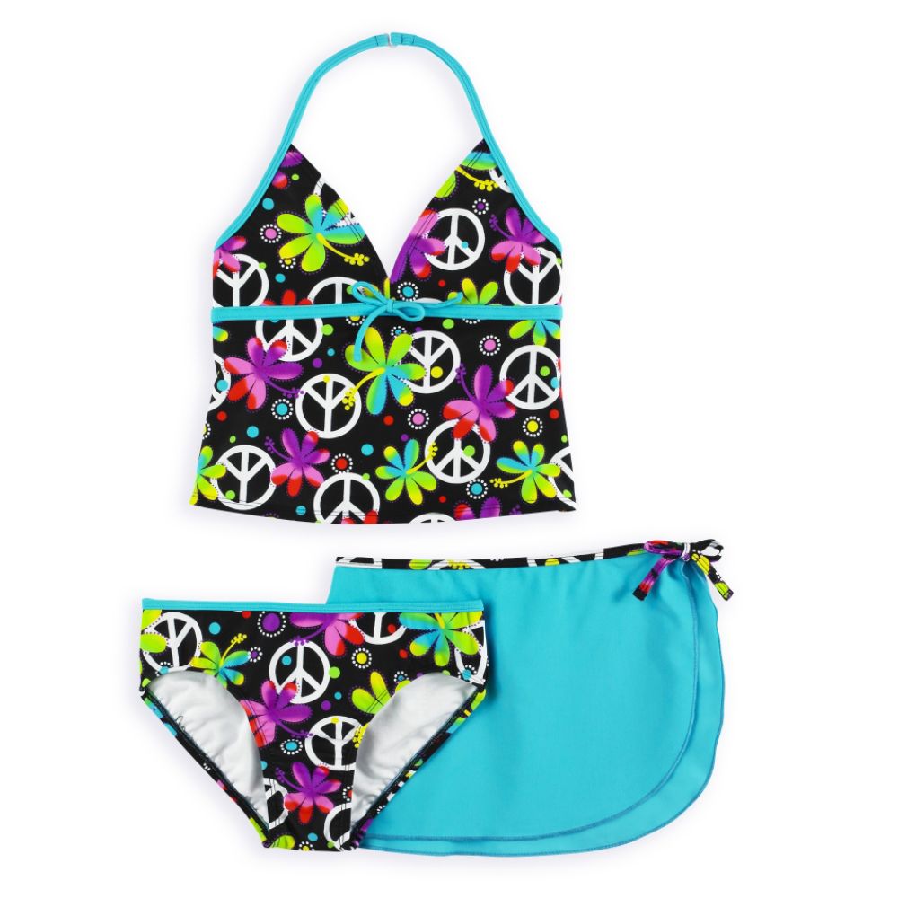 Beach Native Girl's 7-16 Peace Baby Halterkini with Solid Skirt