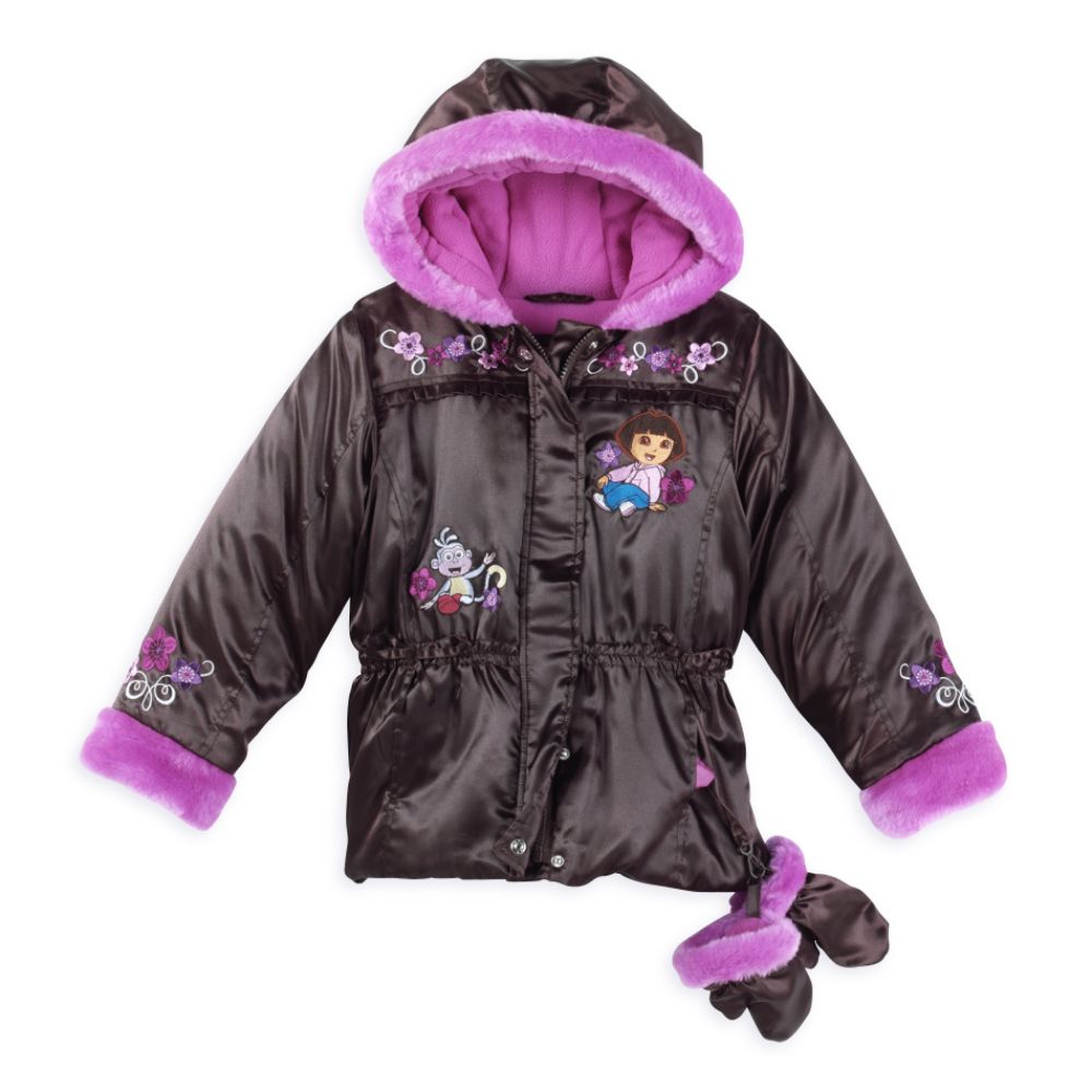 Dora The Explorer Girl's 4-6x 3 Hooded Satin Coat With Floral Embroidery